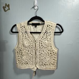 Vintage 90's Cottage Fairy Cream Button Front Vest Women's Small